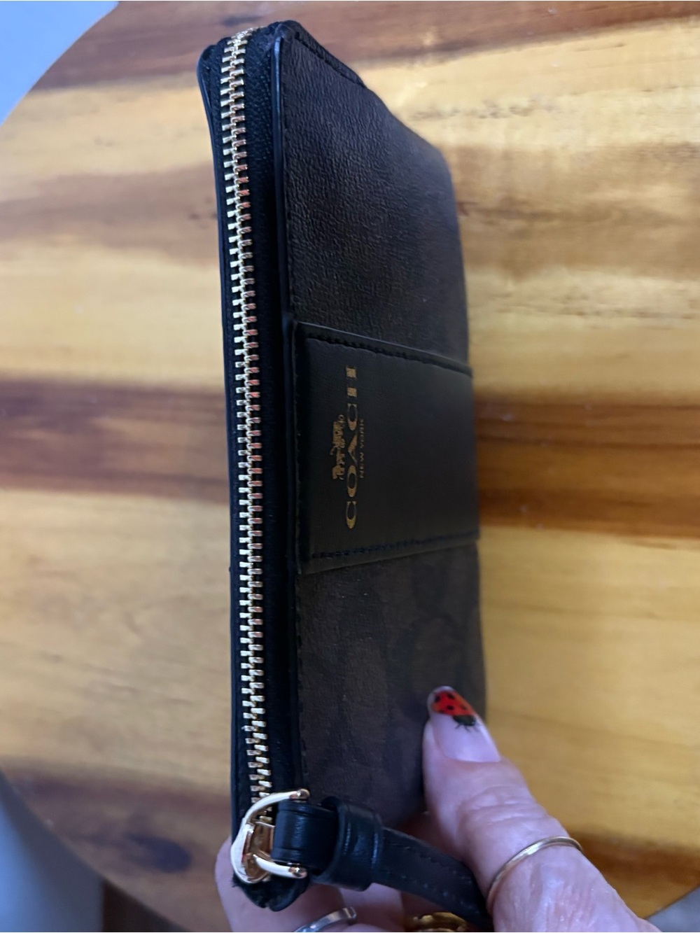 Coach NWT Signature Coated Canvus Corner Zip Wristlet w/ Wrist Strap, Card Slots - Picture 10 of 12